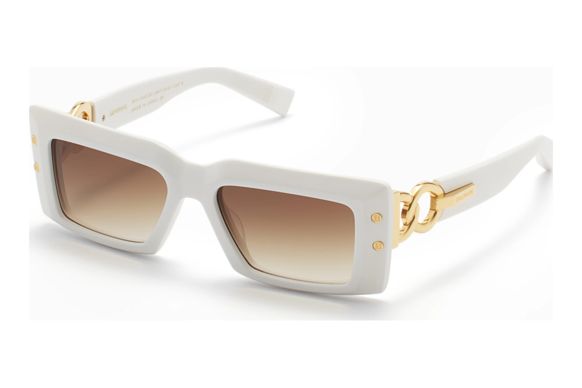 Balmain Paris   BPS-145 E Dark Brown to clear Lenses - ARMatte White  - Yellow Gold w