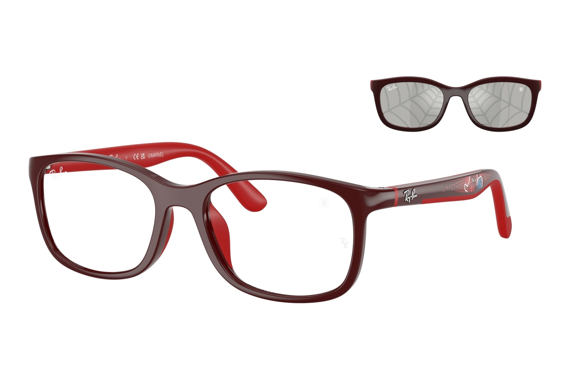 Ray-Ban Kids   RJ9644S 7233AI Grey Tampo Triangles SilverPolished Dark and Rubber Red